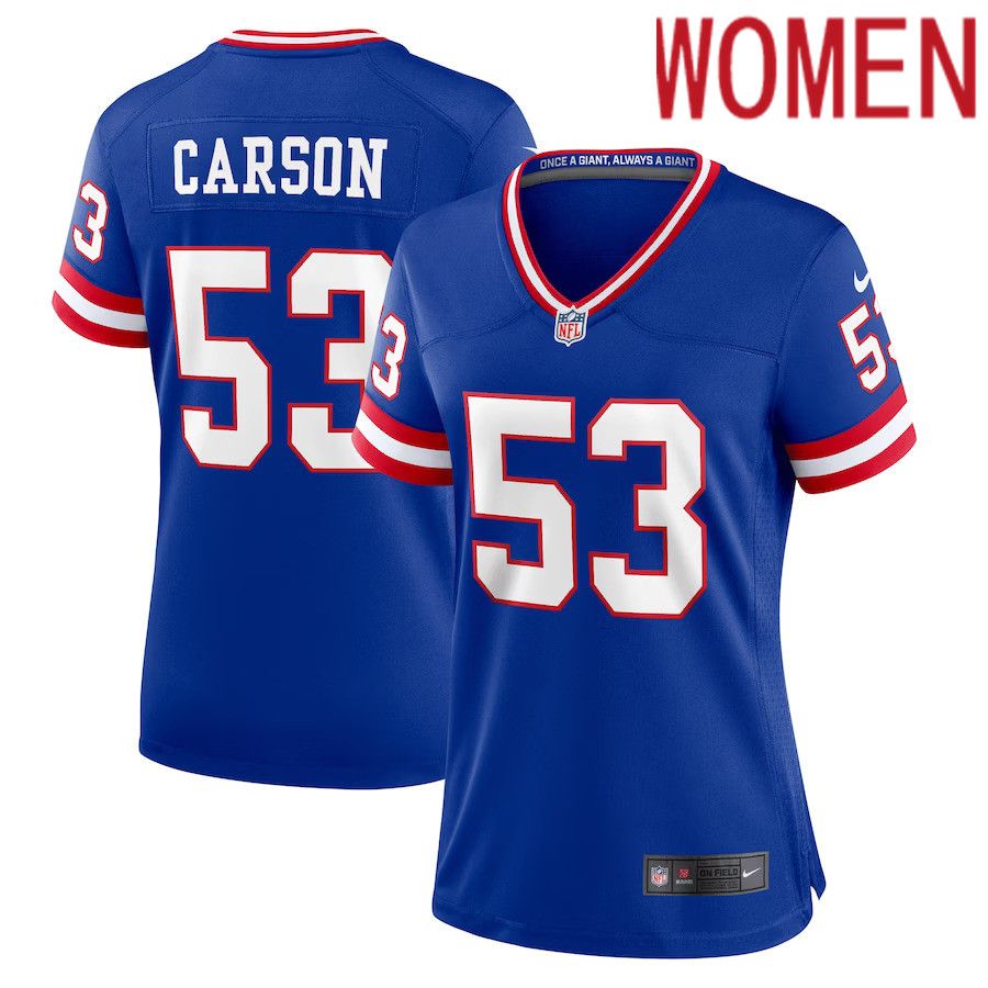 Women New York Giants #53 Harry Carson Nike Royal Classic Retired Player Game NFL Jersey->women nfl jersey->Women Jersey